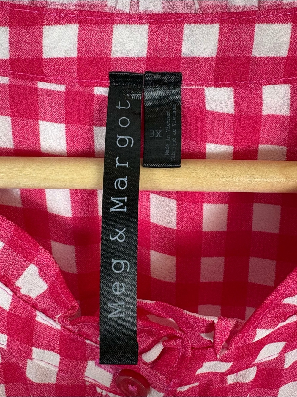 Meg & Margot Women’s Pink White Gingham Check Blouse Size 3X, cap sleeve, Flowy - Picture 3 of 5